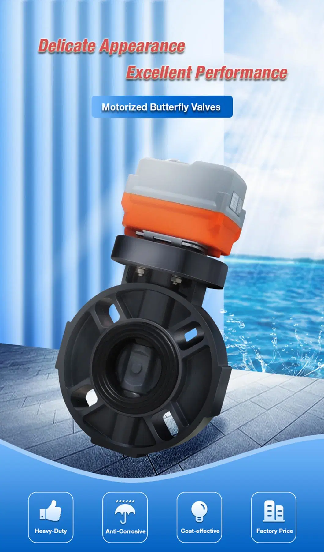 DN125-5&quot; Ss410 AC220V EPDM on- off Electric Motor Operated UPVC Butterfly Valve